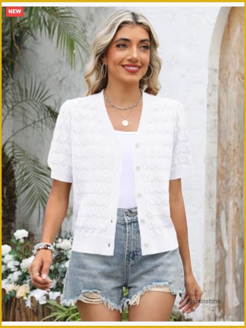 Short Sleeve Crochet Knit Cardigan Shrug Open Front Lightweight - Picture 2 of 7
